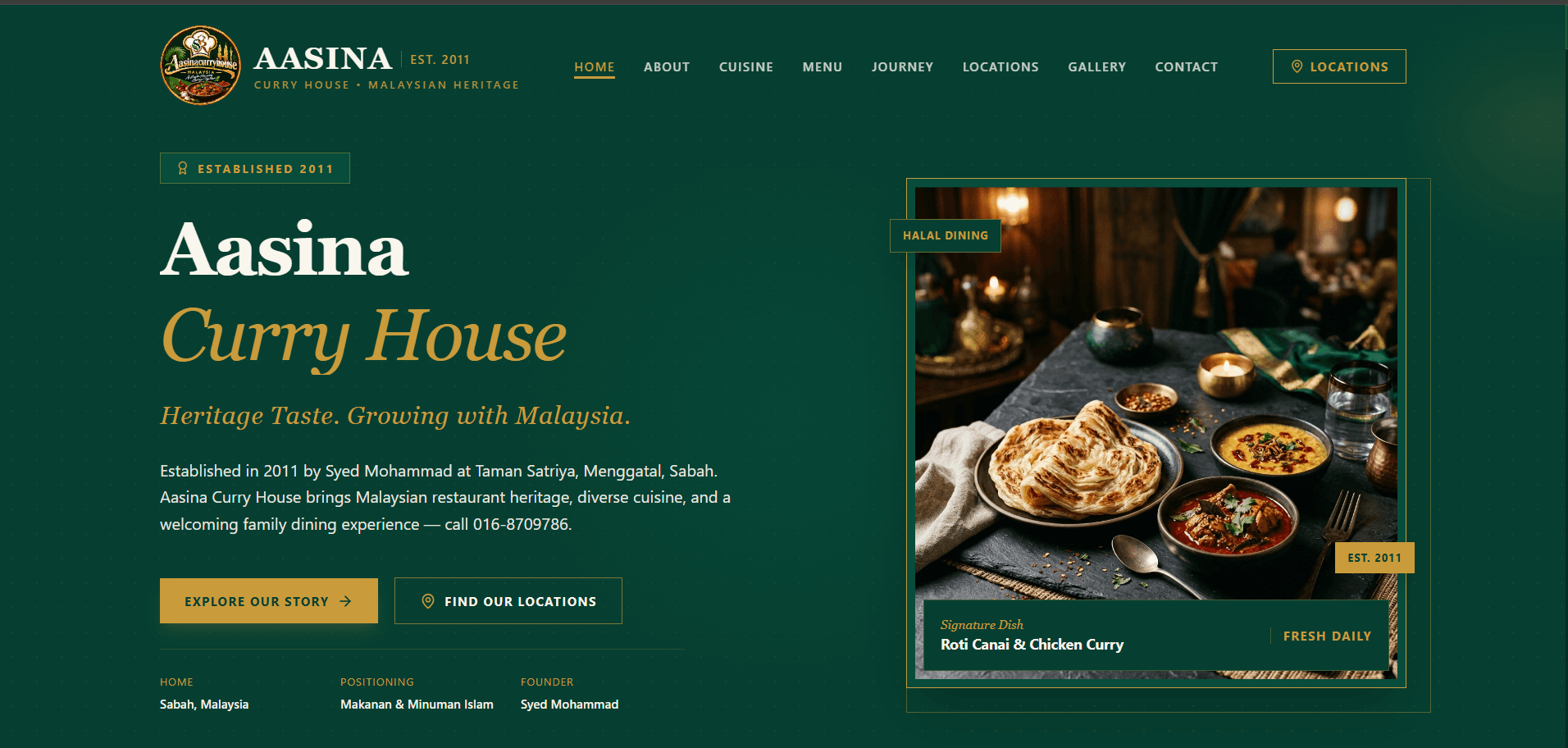 Aasina Curry House restaurant website homepage screenshot